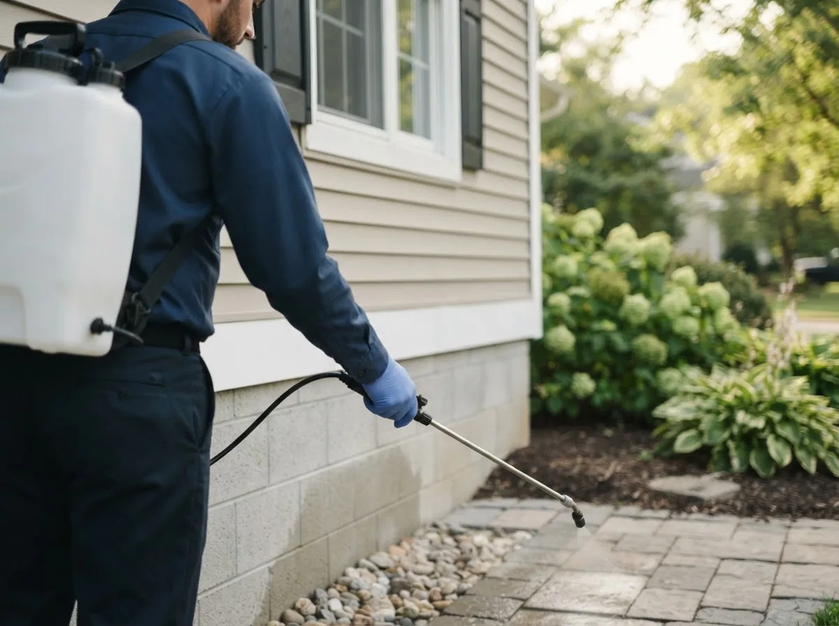 Pest control technician inspecting a home in Sheridan, MO